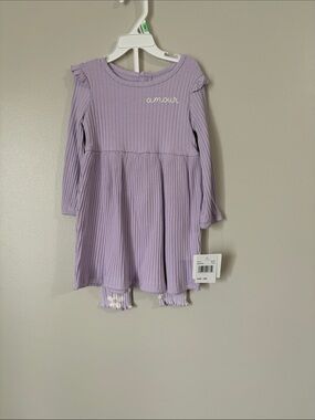 Lavender Ribbed Long-Sleeve Dress with 'Amour' Detail